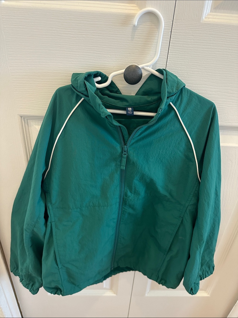 Uniqlo Teal Hooded Kids Rain Jacket with White Piping